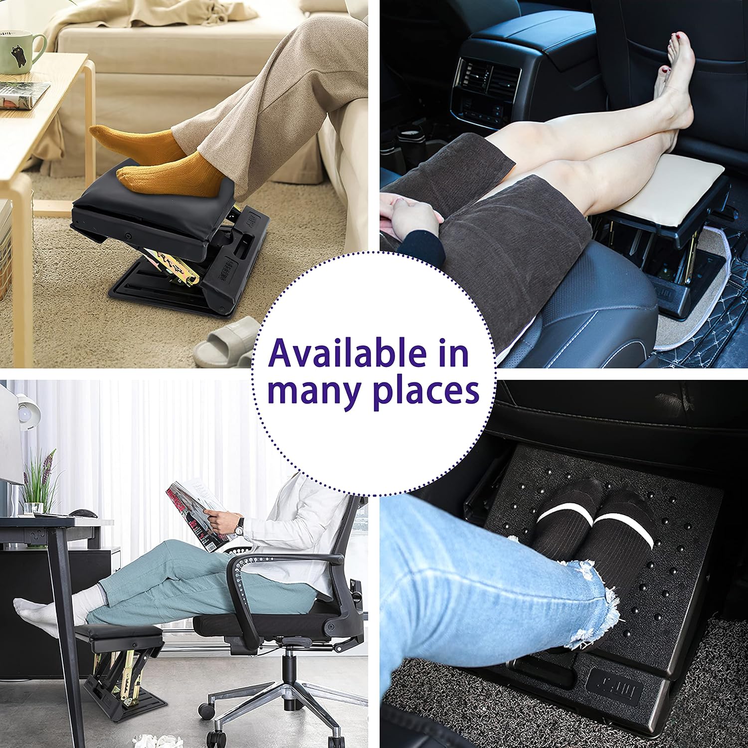 Adjustable Foot Rest for Under Desk at Work with 4 Height Levels, Under-Desk Footrest with Massage Surface, Foot Stool Under Desk for Office, Home, Maximum Load 120 Pounds (Black) - Image 2
