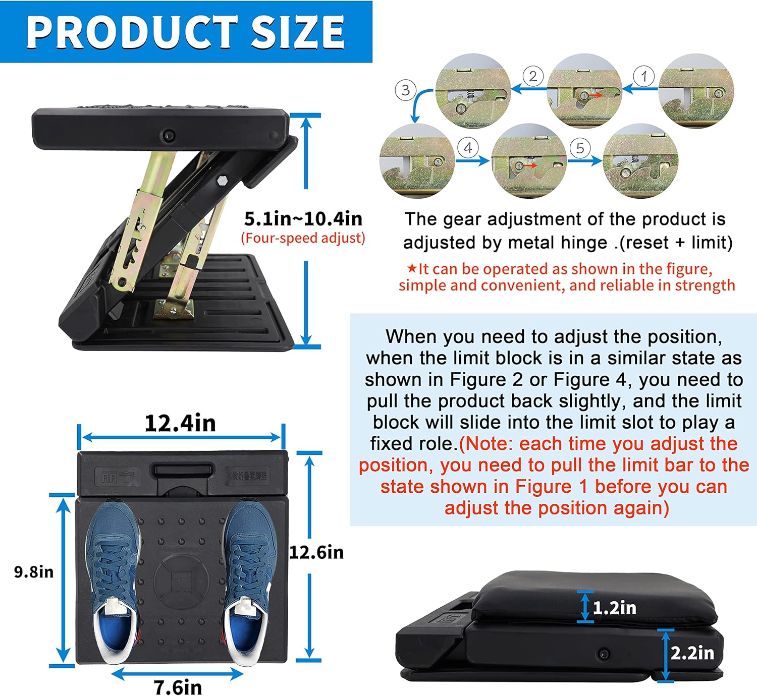 Adjustable Foot Rest for Under Desk at Work with 4 Height Levels, Under-Desk Footrest with Massage Surface, Foot Stool Under Desk for Office, Home, Maximum Load 120 Pounds (Black) - Image 3