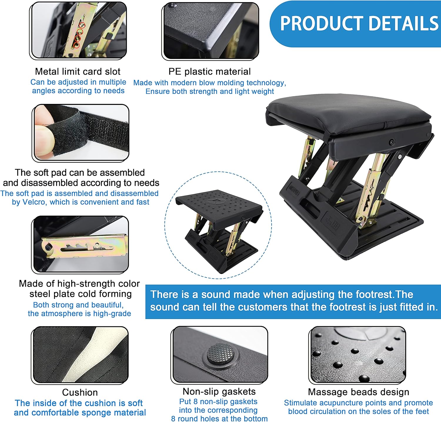 Adjustable Foot Rest for Under Desk at Work with 4 Height Levels, Under-Desk Footrest with Massage Surface, Foot Stool Under Desk for Office, Home, Maximum Load 120 Pounds (Black) - Image 4