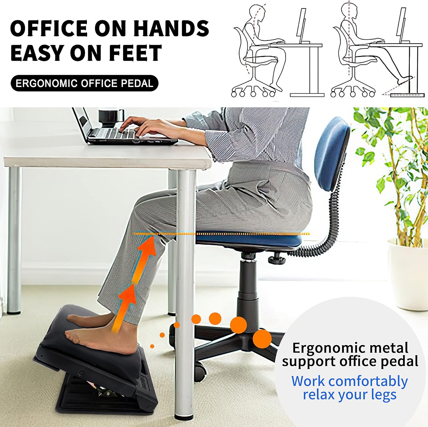 Adjustable Foot Rest for Under Desk at Work with 4 Height Levels, Under-Desk Footrest with Massage Surface, Foot Stool Under Desk for Office, Home, Maximum Load 120 Pounds (Black) - Image 6