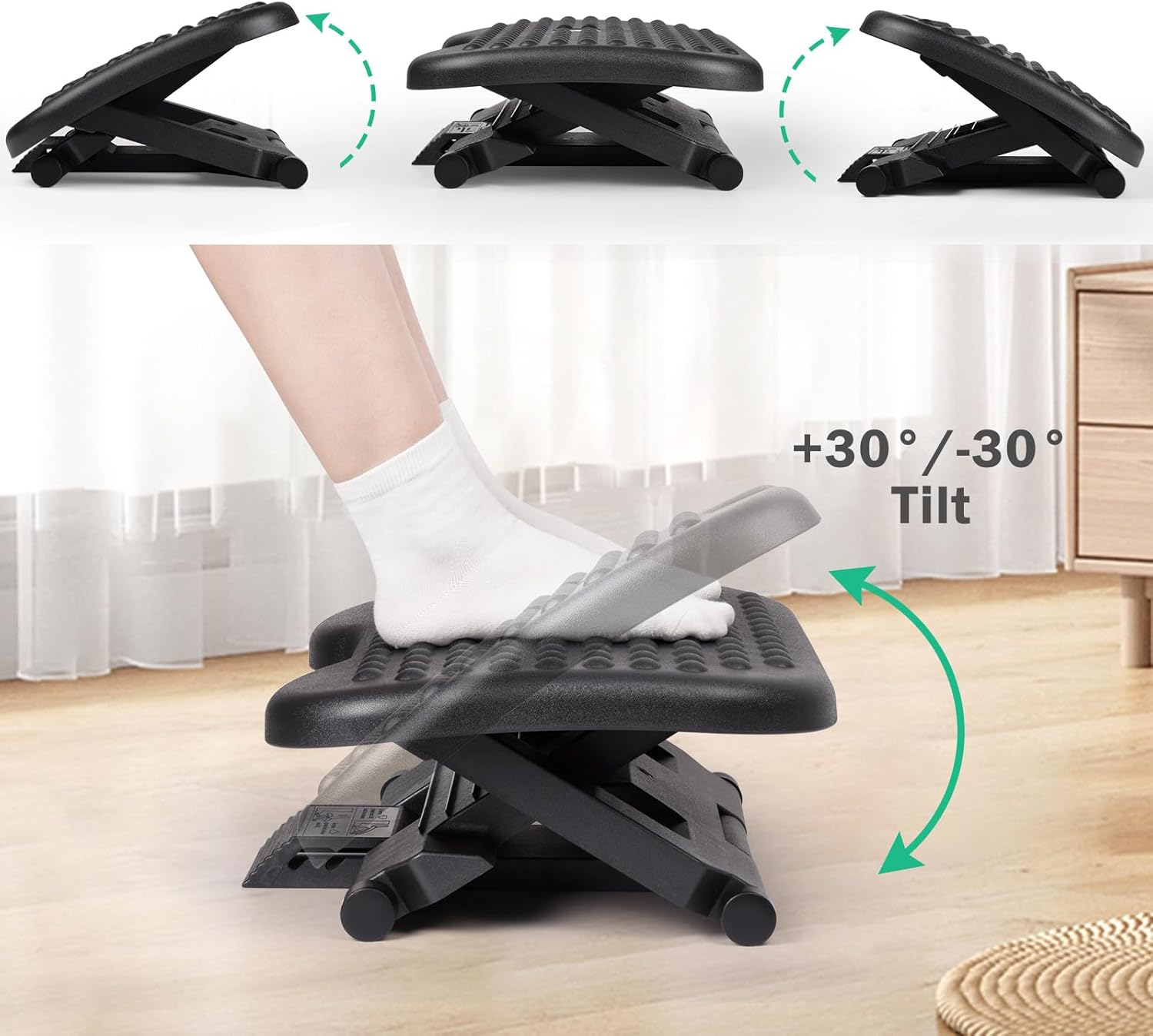 Auslar Foot Rest for Under Desk at Work, Ergonomic Adjustable Foot Rest with Massage Texture Board, Under Desk Foot Stool for Office, Home - Image 3