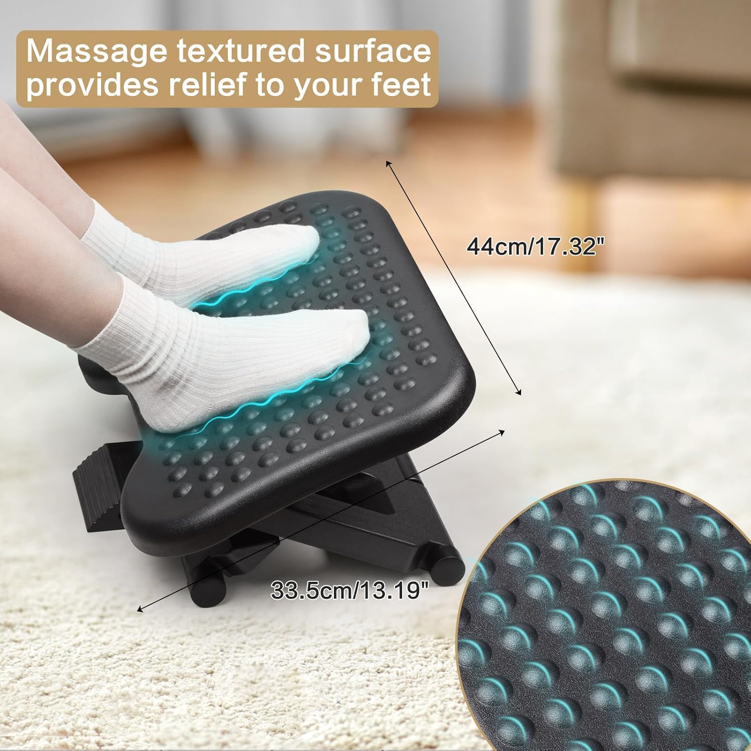 Auslar Foot Rest for Under Desk at Work, Ergonomic Adjustable Foot Rest with Massage Texture Board, Under Desk Foot Stool for Office, Home - Image 6
