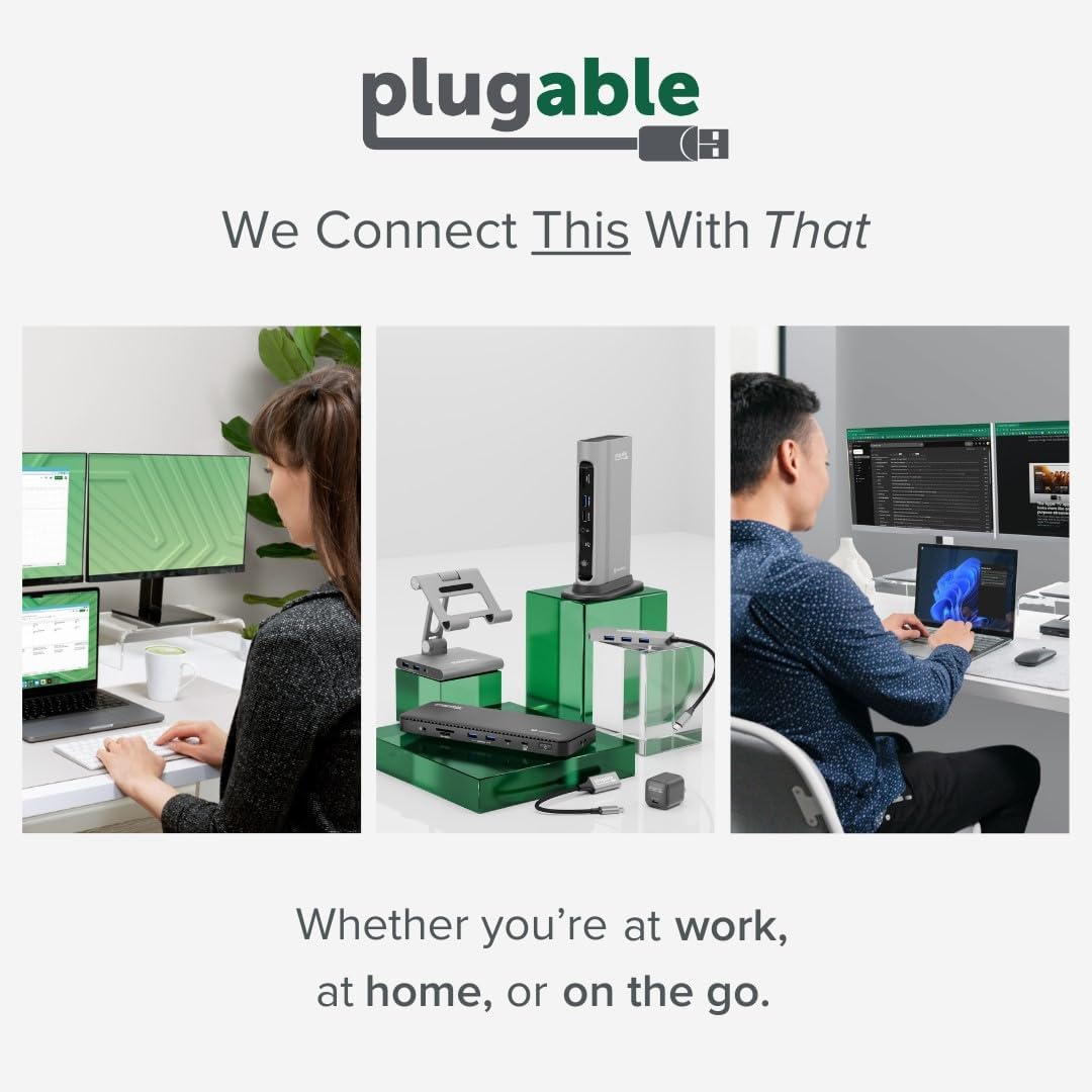 Plugable USB 3.0 and USB-C Universal Laptop Docking Station with 2 HDMI Ports for Windows, Mac, and ChromeOS (Gigabit Ethernet, Audio) - Image 8